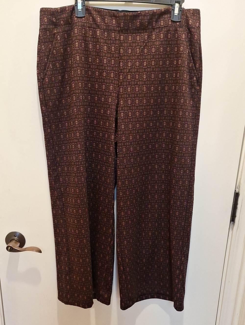 Max Studio Men's Geometric Pattern Dress Pants in Brown and Burgundy